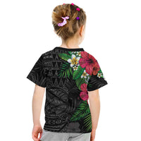 Hawaiian Tropical Plants Kid T Shirt Kakau Tattoo and Polynesian Pattern Half Black Color LT03 - Polynesian Pride