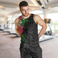 Hawaiian Tropical Plants Men Tank Top Kakau Tattoo and Polynesian Pattern Half Black Color LT03 Black - Polynesian Pride