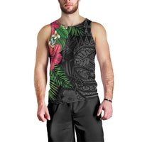 Hawaiian Tropical Plants Men Tank Top Kakau Tattoo and Polynesian Pattern Half Black Color LT03 - Polynesian Pride