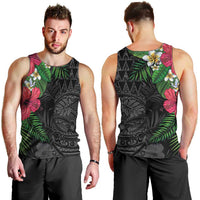 Hawaiian Tropical Plants Men Tank Top Kakau Tattoo and Polynesian Pattern Half Black Color LT03 - Polynesian Pride