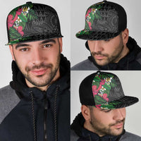 Hawaiian Tropical Plants Mesh Trucker Cap Kakau Tattoo and Polynesian Pattern Half Black Color LT03 - Polynesian Pride