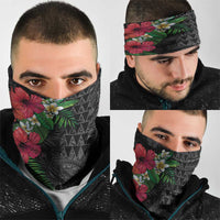 Hawaiian Tropical Plants Neck Gaiter Kakau Tattoo and Polynesian Pattern Half Black Color LT03 - Polynesian Pride