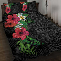 Hawaiian Tropical Plants Quilt Bed Set Kakau Tattoo and Polynesian Pattern Half Black Color LT03 Black - Polynesian Pride