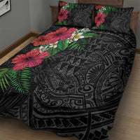 Hawaiian Tropical Plants Quilt Bed Set Kakau Tattoo and Polynesian Pattern Half Black Color LT03 - Polynesian Pride