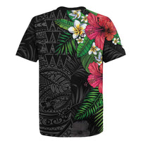 Hawaiian Tropical Plants Rugby Jersey Kakau Tattoo and Polynesian Pattern Half Black Color LT03 - Polynesian Pride