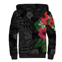 Hawaiian Tropical Plants Sherpa Hoodie Kakau Tattoo and Polynesian Pattern Half Black Color LT03 - Polynesian Pride