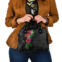 Hawaiian Tropical Plants Shoulder Handbag Kakau Tattoo and Polynesian Pattern Half Black Color LT03 - Polynesian Pride