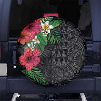 Hawaiian Tropical Plants Spare Tire Cover Kakau Tattoo and Polynesian Pattern Half Black Color LT03 No hole Black - Polynesian Pride