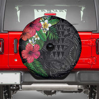 Hawaiian Tropical Plants Spare Tire Cover Kakau Tattoo and Polynesian Pattern Half Black Color LT03 - Polynesian Pride