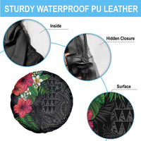 Hawaiian Tropical Plants Spare Tire Cover Kakau Tattoo and Polynesian Pattern Half Black Color LT03 - Polynesian Pride