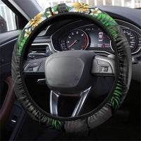 Hawaiian Tropical Plants Steering Wheel Cover Kakau Tattoo and Polynesian Pattern Half Black Color LT03 - Polynesian Pride