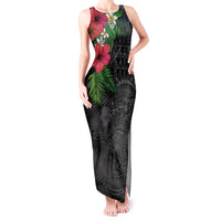 Hawaiian Tropical Plants Tank Maxi Dress Kakau Tattoo and Polynesian Pattern Half Black Color LT03 Women Black - Polynesian Pride