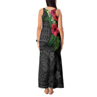 Hawaiian Tropical Plants Tank Maxi Dress Kakau Tattoo and Polynesian Pattern Half Black Color LT03 - Polynesian Pride