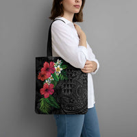 Hawaiian Tropical Plants Tote Bag Kakau Tattoo and Polynesian Pattern Half Black Color LT03 - Polynesian Pride