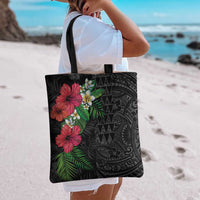 Hawaiian Tropical Plants Tote Bag Kakau Tattoo and Polynesian Pattern Half Black Color LT03 - Polynesian Pride