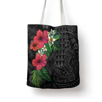 Hawaiian Tropical Plants Tote Bag Kakau Tattoo and Polynesian Pattern Half Black Color LT03 - Polynesian Pride