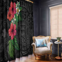 Hawaiian Tropical Plants Window Curtain Kakau Tattoo and Polynesian Pattern Half Black Color LT03 - Polynesian Pride