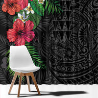 Hawaiian Tropical Plants Window Curtain Kakau Tattoo and Polynesian Pattern Half Black Color LT03 - Polynesian Pride