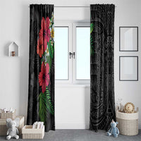 Hawaiian Tropical Plants Window Curtain Kakau Tattoo and Polynesian Pattern Half Black Color LT03 - Polynesian Pride
