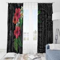 Hawaiian Tropical Plants Window Curtain Kakau Tattoo and Polynesian Pattern Half Black Color LT03 - Polynesian Pride