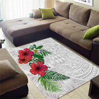 Hawaiian Tropical Plants Area Rug Kakau Tattoo and Polynesian Pattern Half White Color