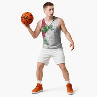 Hawaiian Tropical Plants Basketball Jersey Kakau Tattoo and Polynesian Pattern Half White Color LT03 - Polynesian Pride