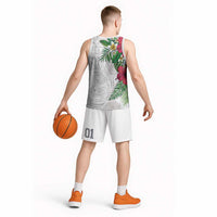 Hawaiian Tropical Plants Basketball Jersey Kakau Tattoo and Polynesian Pattern Half White Color LT03 - Polynesian Pride