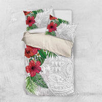 Hawaiian Tropical Plants Bedding Set Kakau Tattoo and Polynesian Pattern Half White Color LT03 US Twin 172cm x 218cm White - Polynesian Pride