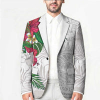Hawaiian Tropical Plants Blazer Kakau Tattoo and Polynesian Pattern Half White Color LT03 - Polynesian Pride