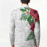 Hawaiian Tropical Plants Blazer Kakau Tattoo and Polynesian Pattern Half White Color LT03 - Polynesian Pride