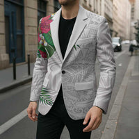 Hawaiian Tropical Plants Blazer Kakau Tattoo and Polynesian Pattern Half White Color LT03 - Polynesian Pride