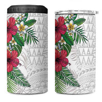Hawaiian Tropical Plants 4 in 1 Can Cooler Tumbler Kakau Tattoo and Polynesian Pattern Half White Color LT03 One Size: 16 oz White - Polynesian Pride
