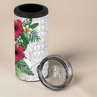 Hawaiian Tropical Plants 4 in 1 Can Cooler Tumbler Kakau Tattoo and Polynesian Pattern Half White Color LT03 - Polynesian Pride