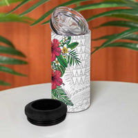 Hawaiian Tropical Plants 4 in 1 Can Cooler Tumbler Kakau Tattoo and Polynesian Pattern Half White Color LT03 - Polynesian Pride