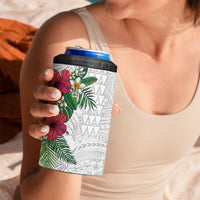 Hawaiian Tropical Plants 4 in 1 Can Cooler Tumbler Kakau Tattoo and Polynesian Pattern Half White Color LT03 - Polynesian Pride