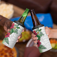 Hawaiian Tropical Plants 4 in 1 Can Cooler Tumbler Kakau Tattoo and Polynesian Pattern Half White Color LT03 - Polynesian Pride