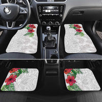 Hawaiian Tropical Plants Car Mats Kakau Tattoo and Polynesian Pattern Half White Color LT03 Set 4pcs White - Polynesian Pride