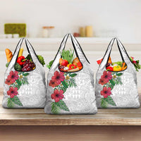 Hawaiian Tropical Plants Grocery Bag Kakau Tattoo and Polynesian Pattern Half White Color LT03 3-pack One Size White - Polynesian Pride