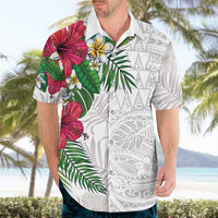 Hawaiian Tropical Plants Hawaiian Shirt Kakau Tattoo and Polynesian Pattern Half White Color LT03 - Polynesian Pride