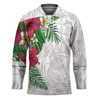 Hawaiian Tropical Plants Hockey Jersey Kakau Tattoo and Polynesian Pattern Half White Color LT03 Unisex White - Polynesian Pride