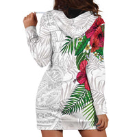 Hawaiian Tropical Plants Hoodie Dress Kakau Tattoo and Polynesian Pattern Half White Color LT03 - Polynesian Pride