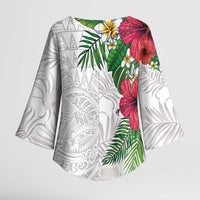 Hawaiian Tropical Plants Kimono Sleeve Blouse Kakau Tattoo and Polynesian Pattern Half White Color LT03 - Polynesian Pride