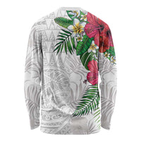 Hawaiian Tropical Plants Long Sleeve Shirt Kakau Tattoo and Polynesian Pattern Half White Color LT03 - Polynesian Pride
