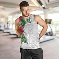 Hawaiian Tropical Plants Men Tank Top Kakau Tattoo and Polynesian Pattern Half White Color LT03 White - Polynesian Pride