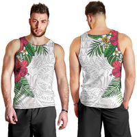 Hawaiian Tropical Plants Men Tank Top Kakau Tattoo and Polynesian Pattern Half White Color LT03 - Polynesian Pride