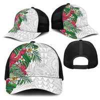 Hawaiian Tropical Plants Mesh Trucker Cap Kakau Tattoo and Polynesian Pattern Half Black White LT03 - Polynesian Pride