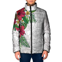 Hawaiian Tropical Plants Padded Jacket Kakau Tattoo and Polynesian Pattern Half White Color LT03 Men White - Polynesian Pride