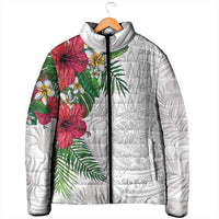Hawaiian Tropical Plants Padded Jacket Kakau Tattoo and Polynesian Pattern Half White Color LT03 - Polynesian Pride