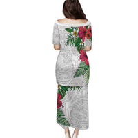 Hawaiian Tropical Plants Puletasi Kakau Tattoo and Polynesian Pattern Half White Color LT03 - Polynesian Pride