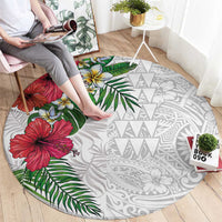 Hawaiian Tropical Plants Round Carpet Kakau Tattoo and Polynesian Pattern Half White Color LT03 - Polynesian Pride